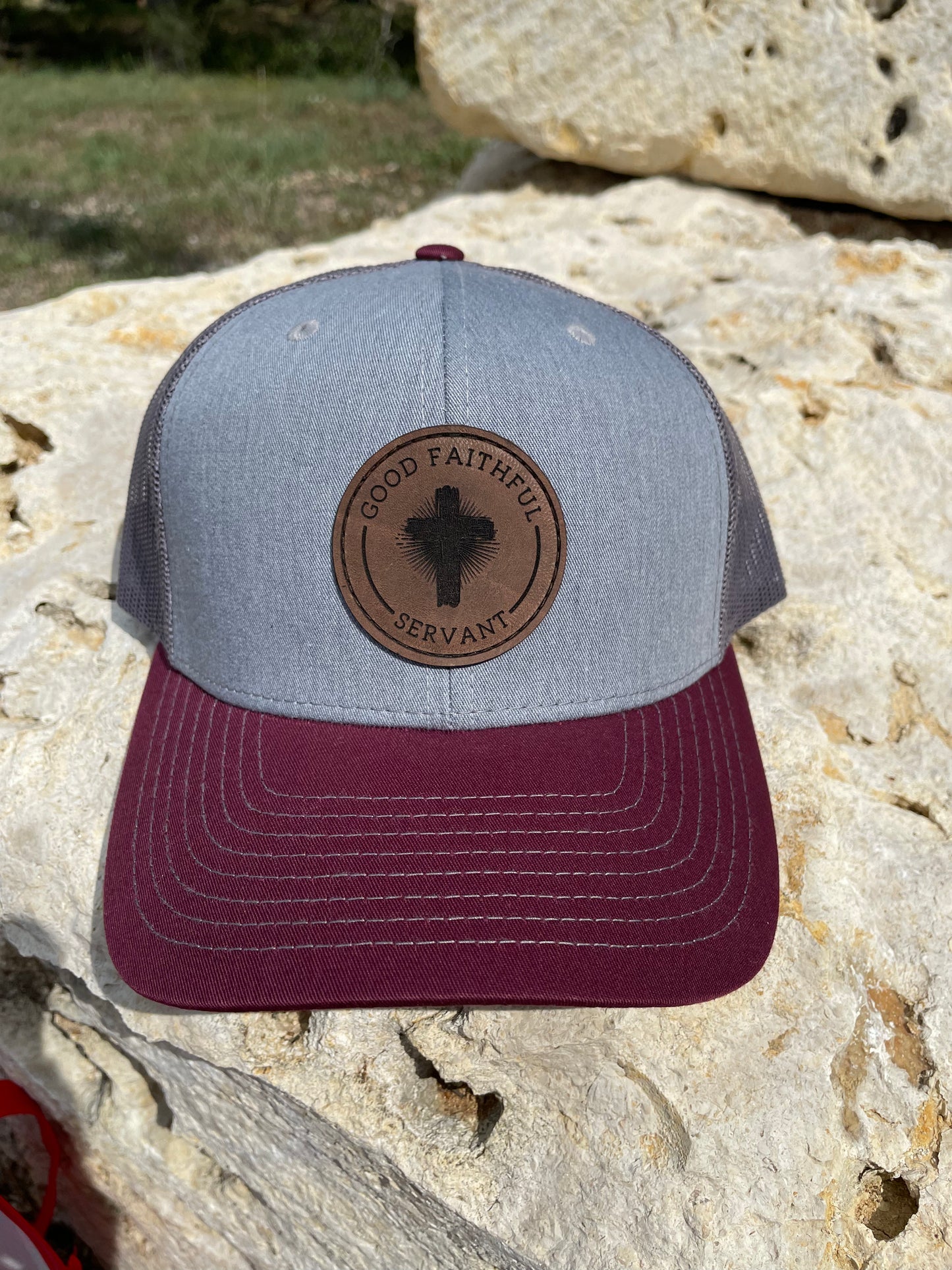 The Classic Leather Patch Hat- Burgundy