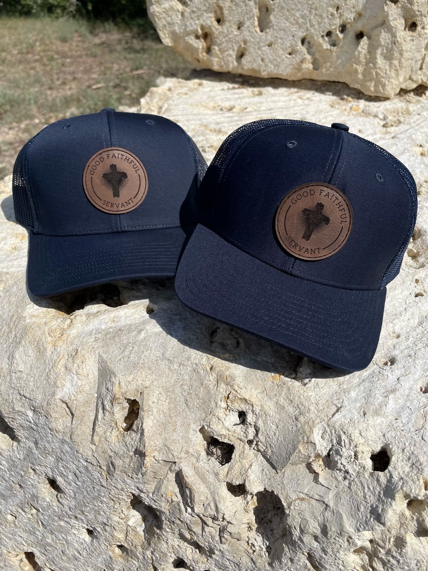 The Classic Leather Patch Hat- Navy