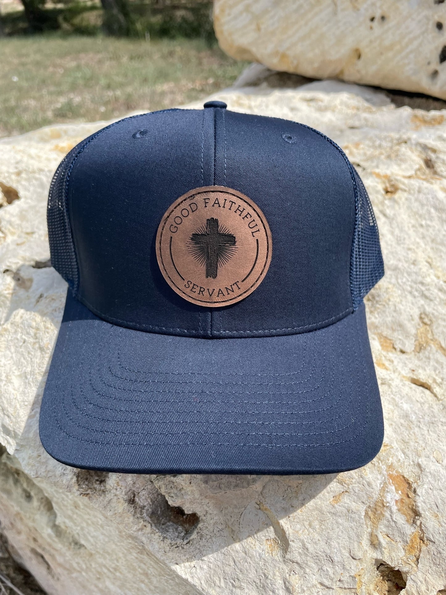 The Classic Leather Patch Hat- Navy